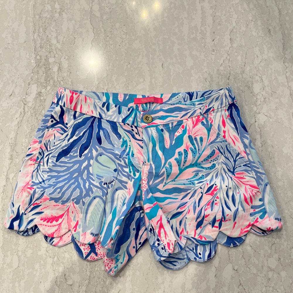 Lilly Pulitzer Pink and Blue Print Scalloped Shorts